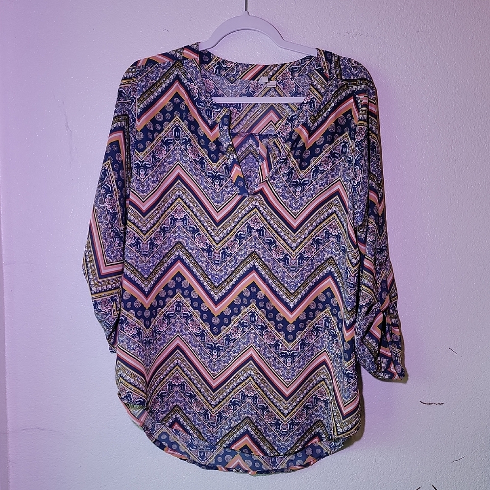 Vibrant Chevron Women's Blouse - Multicolor